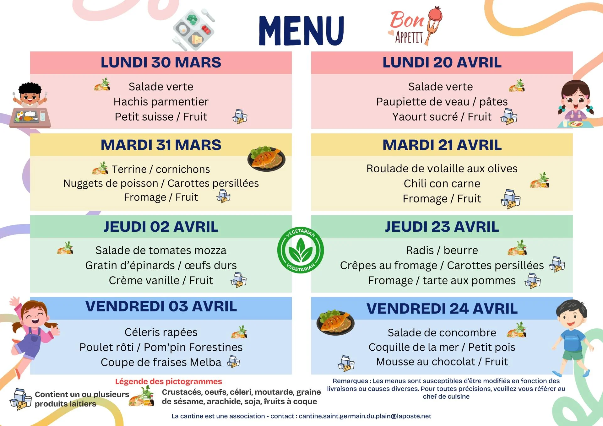 2026 menu de la semaine 14 et 17