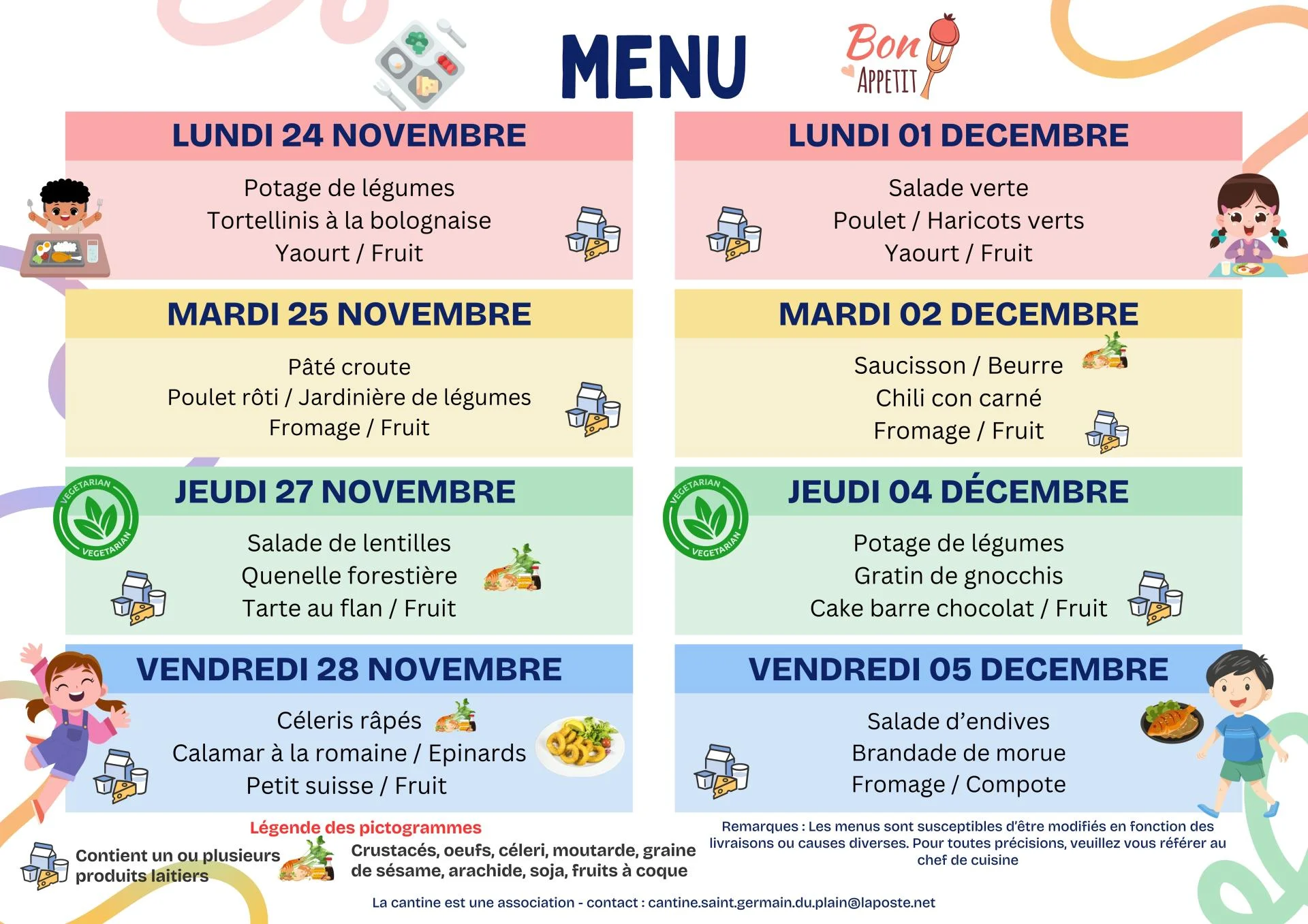 Menu de la semaine 48 et 49